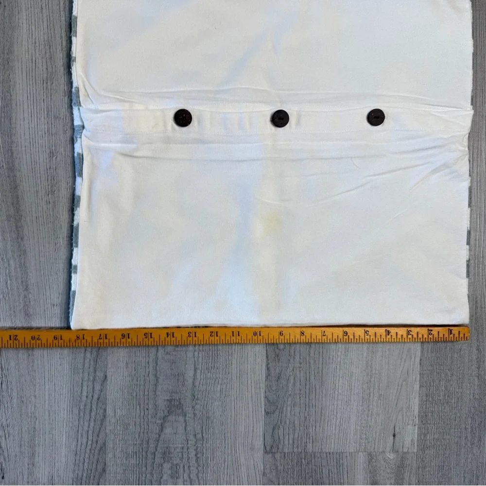 West Elm Embroidered Pillow Cover 20x20 Wood Button Sage Green Ivory cream EXC